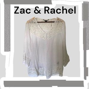 White blouse with Lace accent and tie - XL